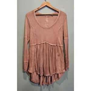 Pol Beige Lightweight Long Sleeve Oversized Peplum Tunic Top Sz S